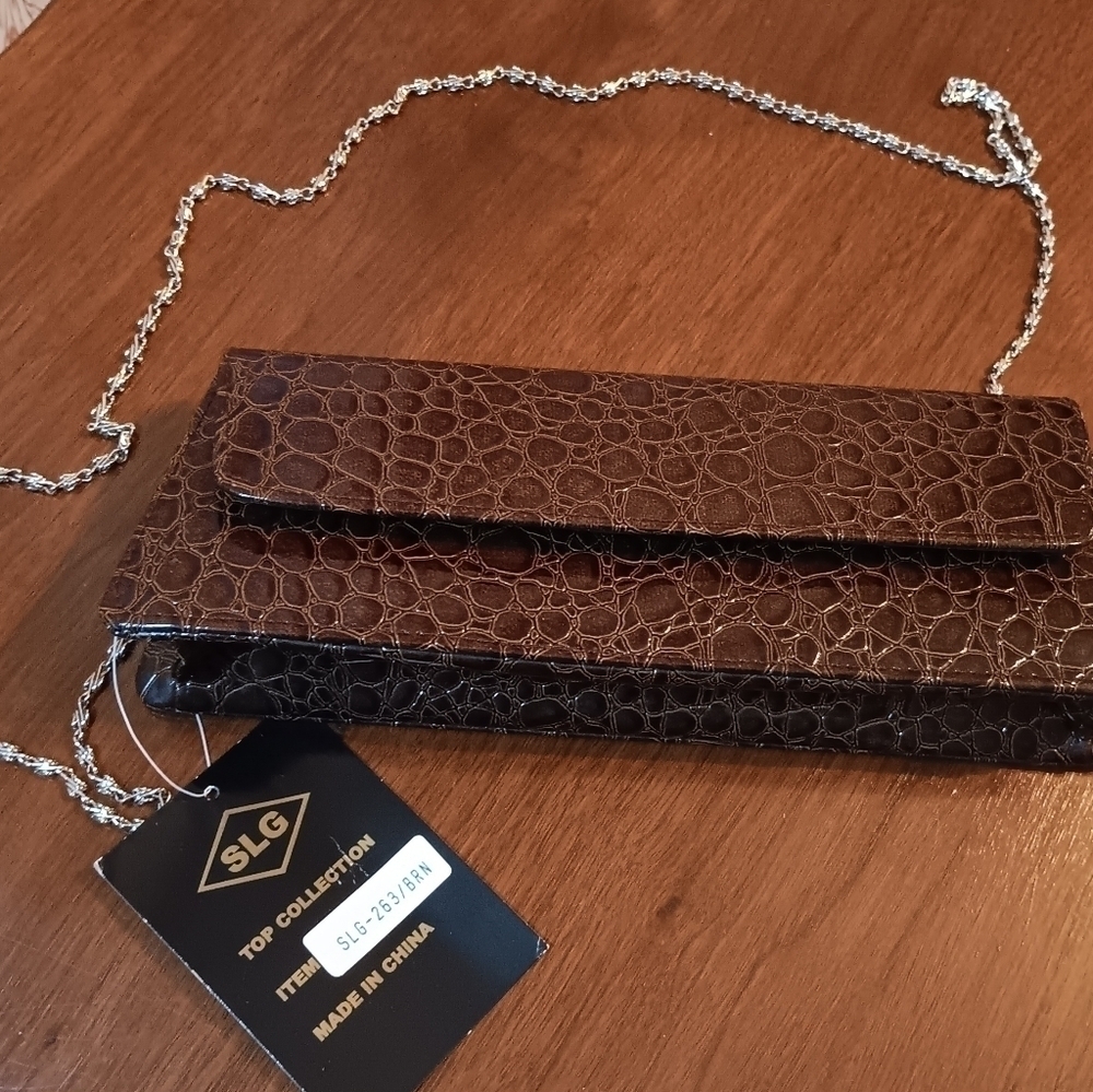 Small Faux Crocodile Leather Purse with Chain Strap
